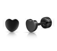 TitanHeart Earrings for Women Men, Hypoallergenic F136 Titanium Flat Back Stud Earring Minimalist Classic Heart Cartilage Earrings for Sensitive Ears, Black