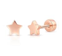 TitanHeart Earrings for Women Men, Hypoallergenic F136 Titanium Flat Back Stud Earring Minimalist Classic Star Cartilage Earrings for Sensitive Ears, Rose Gold