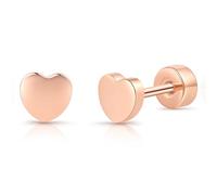 TitanHeart Earrings for Women Men, Hypoallergenic F136 Titanium Flat Back Stud Earring Minimalist Classic Heart Cartilage Earrings for Sensitive Ears, Rose Gold