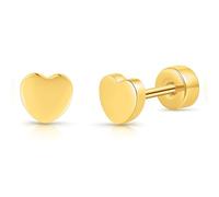 TitanHeart Earrings for Women Men, Hypoallergenic F136 Titanium Flat Back Stud Earring Minimalist Classic Heart Cartilage Earrings for Sensitive Ears, Gold Tone