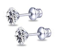 TitanHeart G23 Titanium CZ Stud Earrings, Hypoallergenic F136 Implant Grade Titanium Screw Back Simulated Diamond Earrings for Sensitive Ears, 6mm 5A Cubic Zirconia Stud Earrings for Women (White CZ)