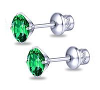 TitanHeart G23 Titanium CZ Stud Earrings, Hypoallergenic F136 Implant Grade Titanium Screw Back Simulated Diamond Earrings for Sensitive Ears, 6mm 5A Cubic Zirconia Stud Earrings for Women (Green CZ)