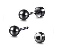 TitanHeart Hypoallergenic Titanium Screw Back Flat Back Ball Stud Earrings 3mm-5mm Simple Classic Stud Earrings for Women Men Sensitive Ears(Black,5mm)