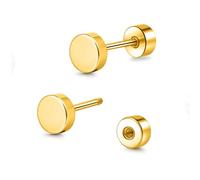 TitanHeart Hypoallergenic Titanium Screw Back Flat Back Dot Stud Earrings 3mm-5mm Simple Classic Helix Tragus Cartilage Earlobe Stud Earrings for Women Men(Gold,3mm)