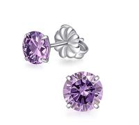 TitanHeart Pure Titanium Stud Earrings, Hypoallergenic F136 Implant Grade Stud Earrings with 6mm Birthstone Crystals CZ Simulated Diamonds for Women Men (Purple CZ)