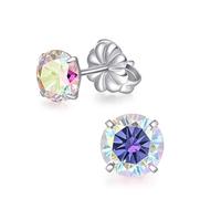 TitanHeart Pure Titanium Stud Earrings, Hypoallergenic F136 Implant Grade Stud Earrings with 6mm Birthstone Crystals CZ Simulated Diamonds for Women Men (Aurora Borealis)