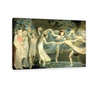 Titania and Puck with Fairies Dancing William Blake Art Prints on Canvas Classic Art Prints Wall Decor Famous Paintings William Blake Inspiring Living Room Bedroom Artwork 120x80cm(47x31in) Frame