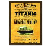 Titanic Advertising Poster White Star Line Ocean Liner A4 Artwork Framed Wall Art Print Artery8 Brown One Size