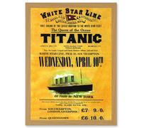 Titanic Advertising Poster White Star Line Ocean Liner A4 Artwork Framed Wall Art Print Artery8 Light Oak One Size