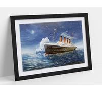 Titanic and the iceberg painting Stunning Framed Wall Art Print Picture - A2 - Black Frame