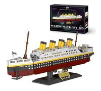 Titanic Building Set with LED Light, Titanic Ship Mini Building Blocks, 3D Puzzle Sets Educational Toys, 2383 PCS Micro Mini Titanic Ship Model with Display Stand, for Adults and Kids