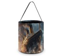 Titanic Cruise Ship Boat Cute Halloween Candy Bucket Reusable Collapsible Candies Basket Fabric Tote Bags