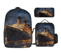 Titanic Cruise Ship Voyage 3PCS Laptop Backpack Set 17 Inch Lightweight Daypack with Lunch Box Pencil Case for Travel Work