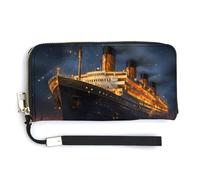 Titanic Cruise Ship Voyage Leather Wallet Fashion Purse Long Pouch with Wrist Strap for Men Women