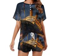 Titanic Cruise Ship Voyage Womens Pyjama Set Short Sleeve Sleepwear Soft Lounge Set Pjs with Pockets M