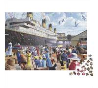 Titanic Departure Scene 1000 Pieces Puzzle ForAdults Kids Colorful Titanic Port Crowd Home Decoration Educational Game for Men And Women Challenging Jigsaw Jigsaw Puzzles for Adults 52x38cm/1000pcs
