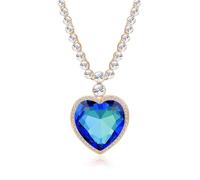 Titanic Heart of the Ocean Necklace - Blue Crystal Pendant, 18K Gold or Rhodium-Plated Chain, Vintage Replica Jewelry Inspired by The Movie, Gift for Women, Anniversary, Valentine’s Day, M, Brass