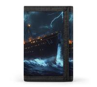 Titanic in Thunder Fashion Trifold Wallets with Key Ring Lightweight Front Pocket Tri-Fold Wallet