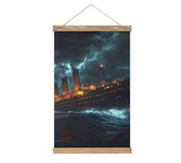 Titanic in Thunder Novelty Wall Art Painting Prints Linen Poster Hanging Decor for Home Office 13"x 20"