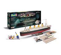 Revell Gift Set 05715 R.M.S. Titanic 100th Anniversary 1:400 Scale Unbuilt Plastic Model Kit, Postcards, Brochure, Menu, Contacta Professional Glue, Paintbrush & Selected Aqua Color Paints