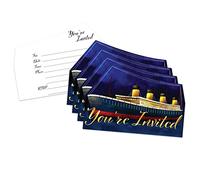 Titanic Nautical Themed Birthday Party Invites For Boys and Girls - 20 Count of 4 x 6 Inch Double Sided Fill-In Invitations With Wet To Seal Envelopes