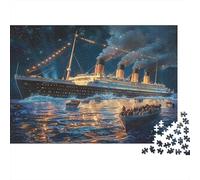Titanic Night Rescue Illustration Colourful Titanic at Stormy Night 1000 Pcs Jigsaws for Adults The Impossible Challenge Fun Present 70x50cm/1000pcs