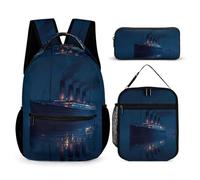 Titanic Sailing on A Calm Night Backpacks With Lunch Bag Pencil Pen Case Cute Laptop Travel Daypack 3 Piece Set