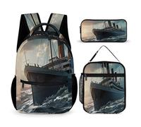 Titanic Sailing Ship 3Pcs Backpack Set Print Laptop Backpack with Lunch Bag And Pencil Case