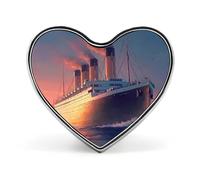 Titanic Sailing Ship on The Sunset Button Brooch Pins Heart-Shaped Badges Decoration with Graphic Hat Clothing Bag