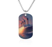 Titanic Sailing Ship on The Sunset Couples Memorial Necklaces for Women Men Square Titanium Steel Chains Pendant Jewelry Gift