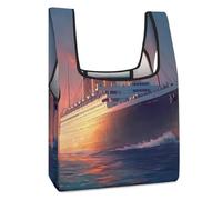 Titanic Sailing Ship on The Sunset Foldable Grocery Bag Reusable Shopping Tote Washable Collapsible