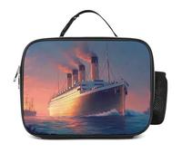 Titanic Sailing Ship on The Sunset Insulated Lunch Bag Reusable Cooler Tote Leakproof Lunchbox Organizer with Detachable Handle