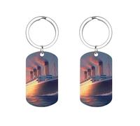 Titanic Sailing Ship on The Sunset Keyring Stainless Steel Charms Keychain Car Key Ring Bag Accessories Gifts