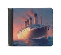 Titanic Sailing Ship on The Sunset Leather Wallets for Men Bifold Fashion with ID Window