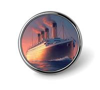 Titanic Sailing Ship on The Sunset Round Lapel Pin Brooches Badge Holder for Clothes Bags Backpack Hats