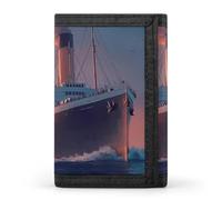 Titanic Sailing Ship on The Sunset Wallet for Men Slim Minimalist Tri-fold ID Window 9-13 Cards