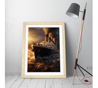 Titanic ship full steam ahead Stunning Framed Wall Art Print Picture - A4 - Light Oak Frame