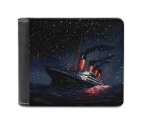 Titanic Ship Sinking Boat Sailboat Leather Minimalist Wallet for Men Women Slim Bifold Purse with Card Holder