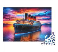 Titanic Ship Sunset 1000 Piece Titanic Ship at Sunset Ocean Jigsaws Puzzles for Adults And Kids Challenging Games 1000 Pieces Beautiful Decoration Birthday Gifts 38x26cm/1000pcs
