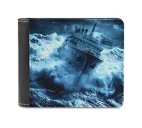 Titanic Ship Wave Casual Leather Wallet for Men Classic Lightweight Credit Card Coin Purse