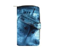 Titanic Ship Wave Casual Leather Wallet for Men Women Classic Zipper Pocket Credit Card Coin Purse with ID Window