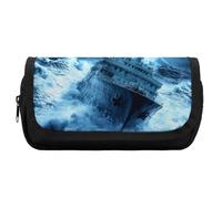 Titanic Ship Wave Cute Double Pencil Case Large Capacity Portable Zippered Pen Pouch Bag for Office Unisex