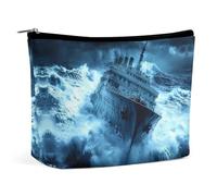 Titanic Ship Wave Fashion Makeup Bag Travel Toiletry Bags Wide-Open Portable Cosmetic Pouch Purse
