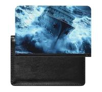 Titanic Ship Wave Printed Passport Holder Cover Leather Passport Wallet Slim Card Case for Travel