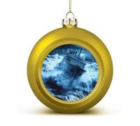 Titanic Ship Wave Shiny Christmas Ball Ornaments for Xmas Tree Hanging Balls Holiday Party Decoration 4PCS