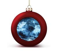 Titanic Ship Wave Shiny Christmas Ball Ornaments for Xmas Tree Hanging Balls Holiday Party Decoration 2PCS