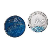Titanic Wreck Commemorative Coin, Double-Sided Iron Coin with 3D Relief and Blue Enamel, RMS Titanic 1912 Ocean Disaster Theme Coin, Historical World Heritage Collector Coin 4cm for Display
