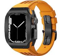 Titanium Alloy Frame Rubber Watch Band With Holes,for Series 8 7 6 5 4 SE 45mm 44mm Sport Strap with Stainless Steel Clasp Shockproof Bumper Case for Men Women Mod Kit