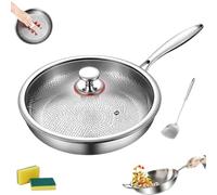 Titanium Alloy Frying Pan, Pure Titanium Non-stick Frying Pan, Hammer Pattern Multi-function Pot, Universal For Induction Cooker And Gas Stove (Xl:11.81in/30cm With Cover)