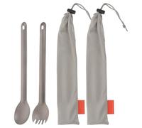 Titanium Alloy Long Handle Fork Spoon Set for Hiking Camping | Matte Finish, Anti-slip Grip, Compact Cloth Bag, Sturdy Build for Trails and Rivers